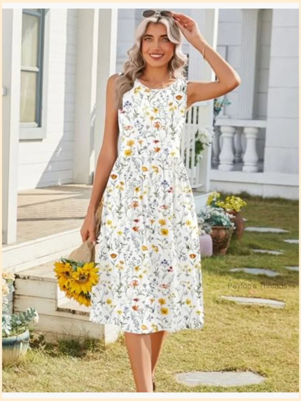 Sleeveless Tank Midi Dress with Pockets A-Line Flowy Sundress - Picture 5 of 7